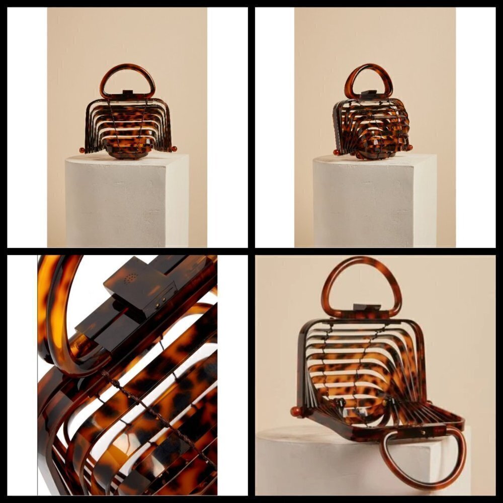 💕CULT GAIA💕 Lillith Bag ~ Tortoise Acrylic Mini Top Handle Bag Collapsible - Picture 8 of 16